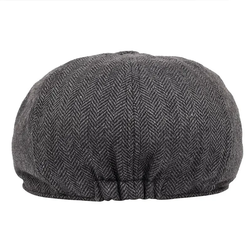 Great Gatsby 1920's Flapper Newsboy Men's Herringbone Flat Hat Cap - Dark Grey