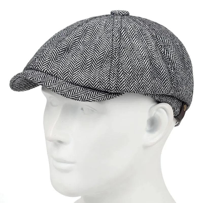 Great Gatsby 1920's Flapper Newsboy Men's Herringbone Flat Hat Cap - Grey