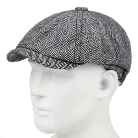 Great Gatsby 1920's Flapper Newsboy Men's Herringbone Flat Hat Cap - Grey