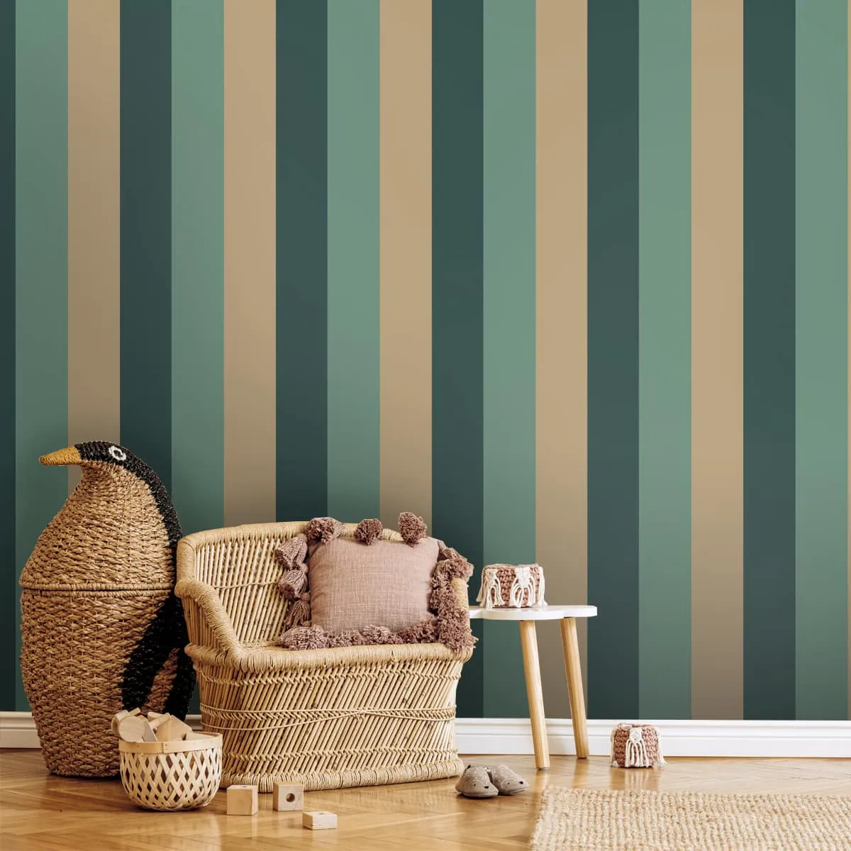 Green & Yellow Geometric Striped Wallpaper