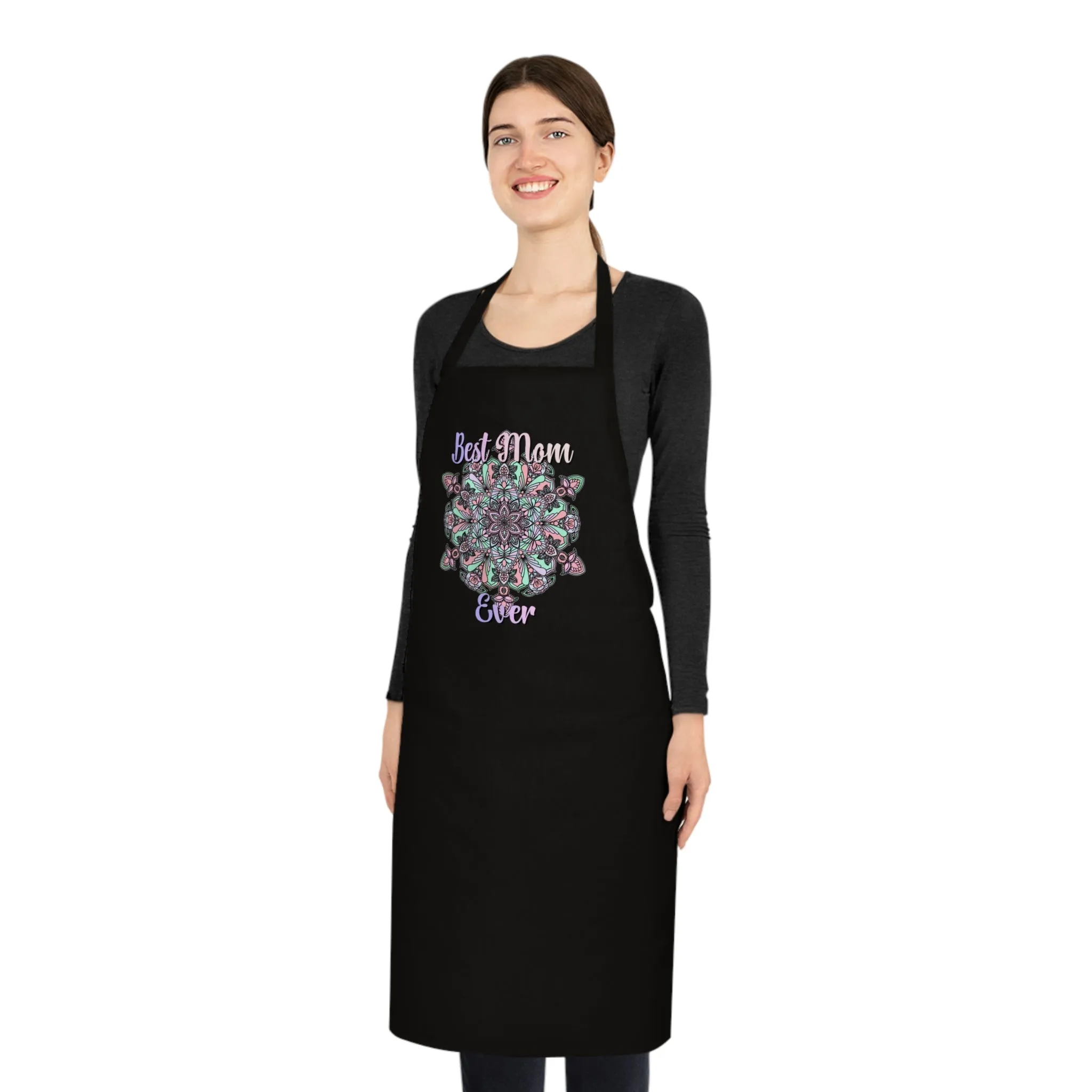 Hand-Drawn Mandala Art Cotton Apron - Ideal for Chefs and Home Cooks