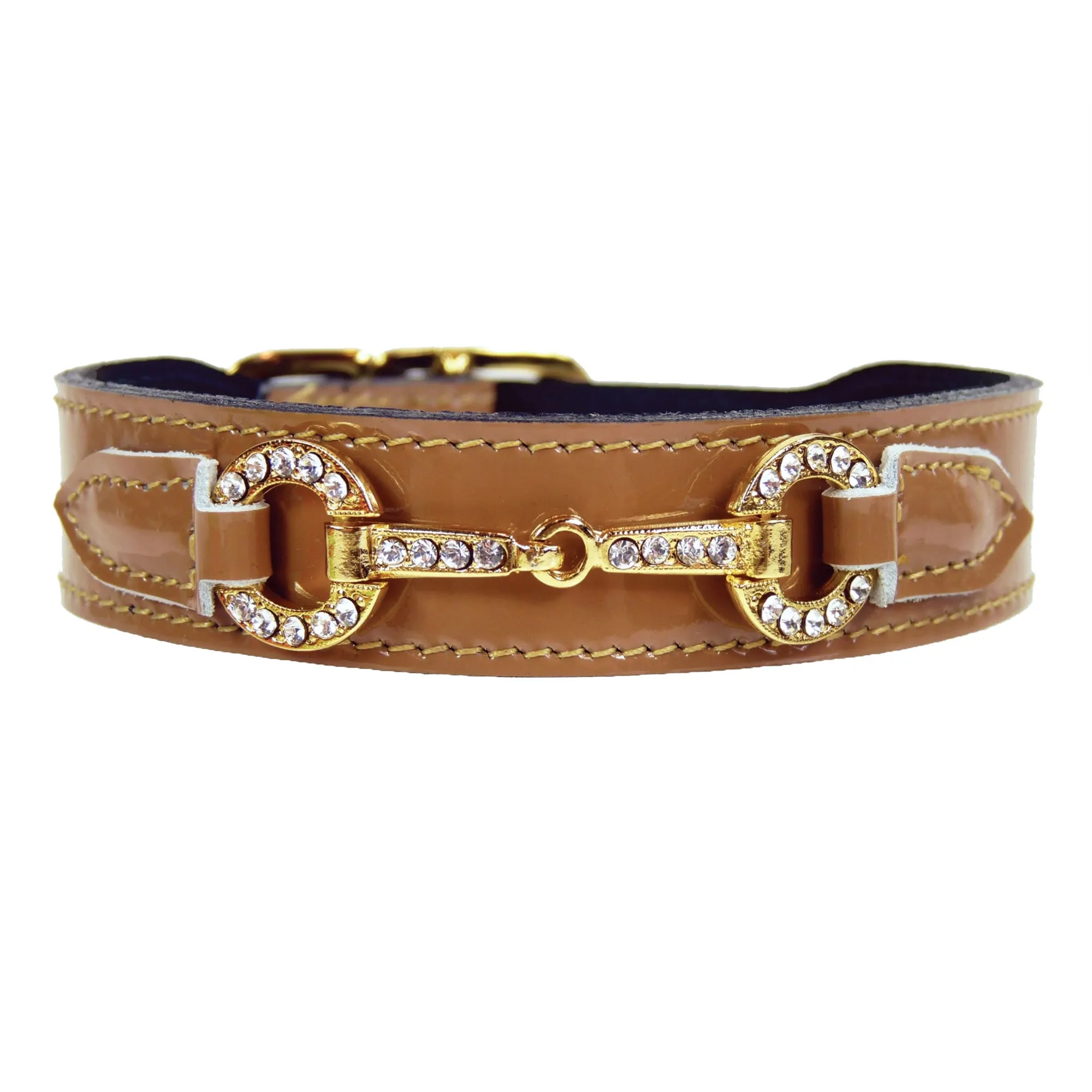 Holiday Dog Collar in Caramel Patent & Gold