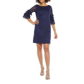 J Taylor Tiered Bell Sleeve Glitter Shift Dress Navy