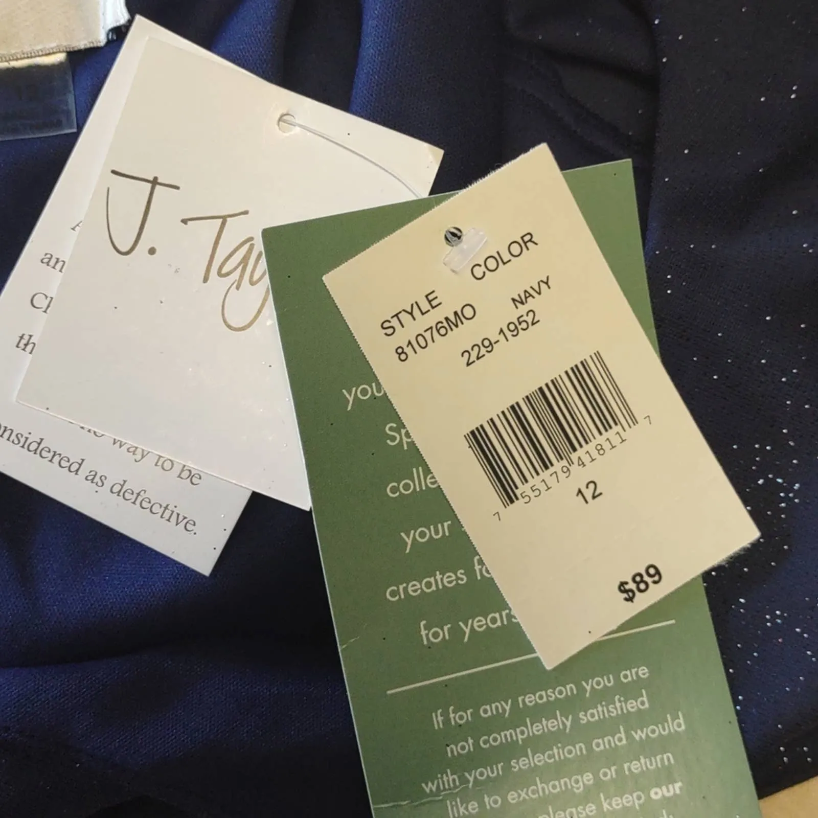 J Taylor Tiered Bell Sleeve Glitter Shift Dress Navy