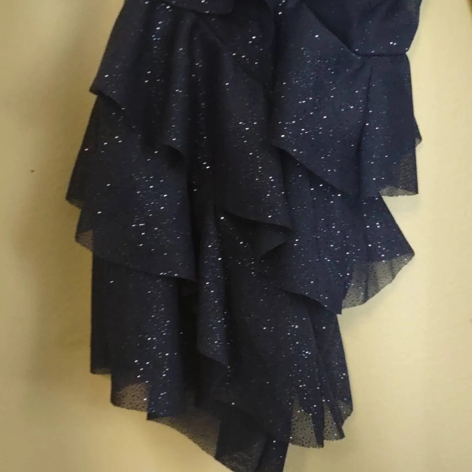 J Taylor Tiered Bell Sleeve Glitter Shift Dress Navy