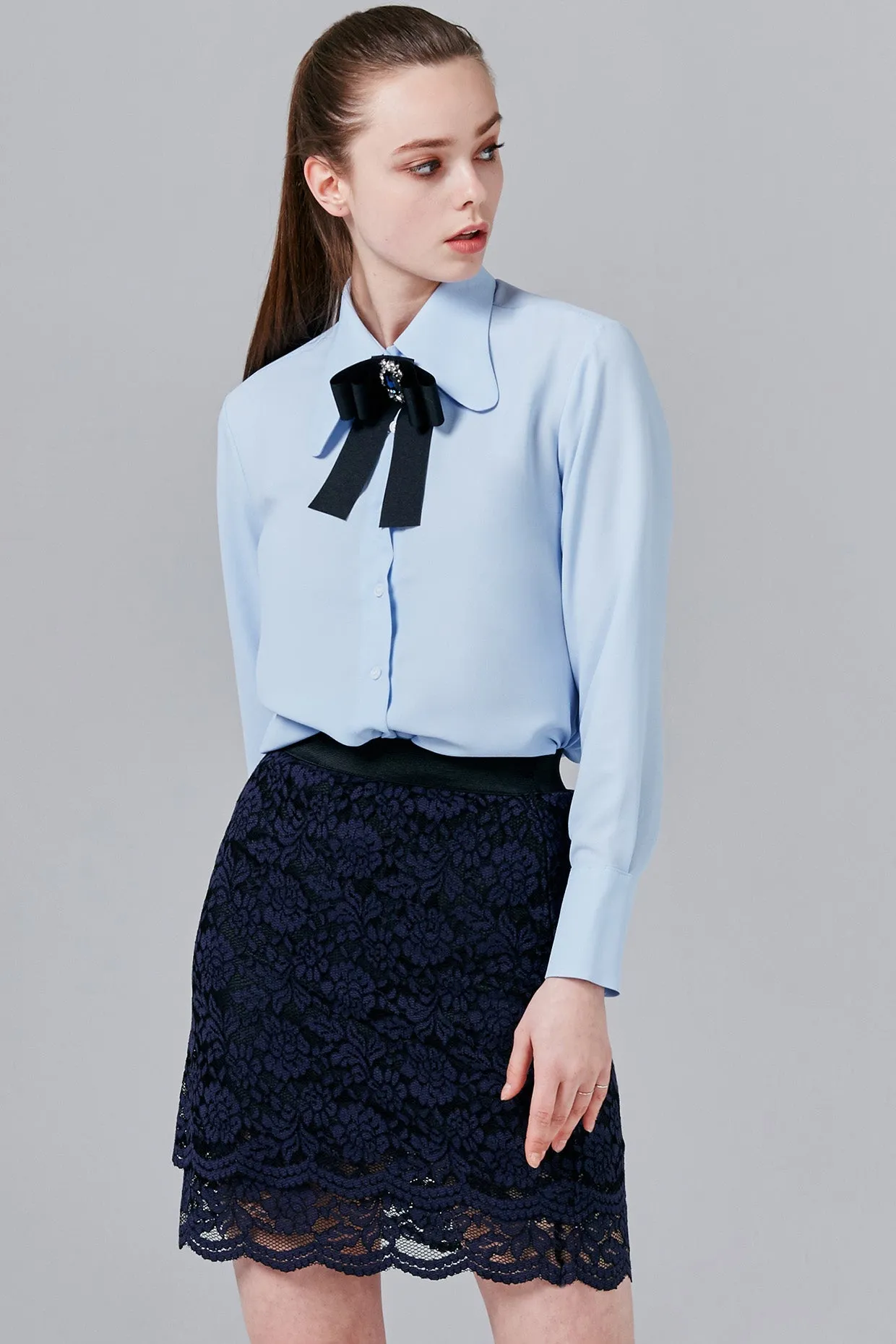 Liv Chiffon Blouse with Bow Brooch