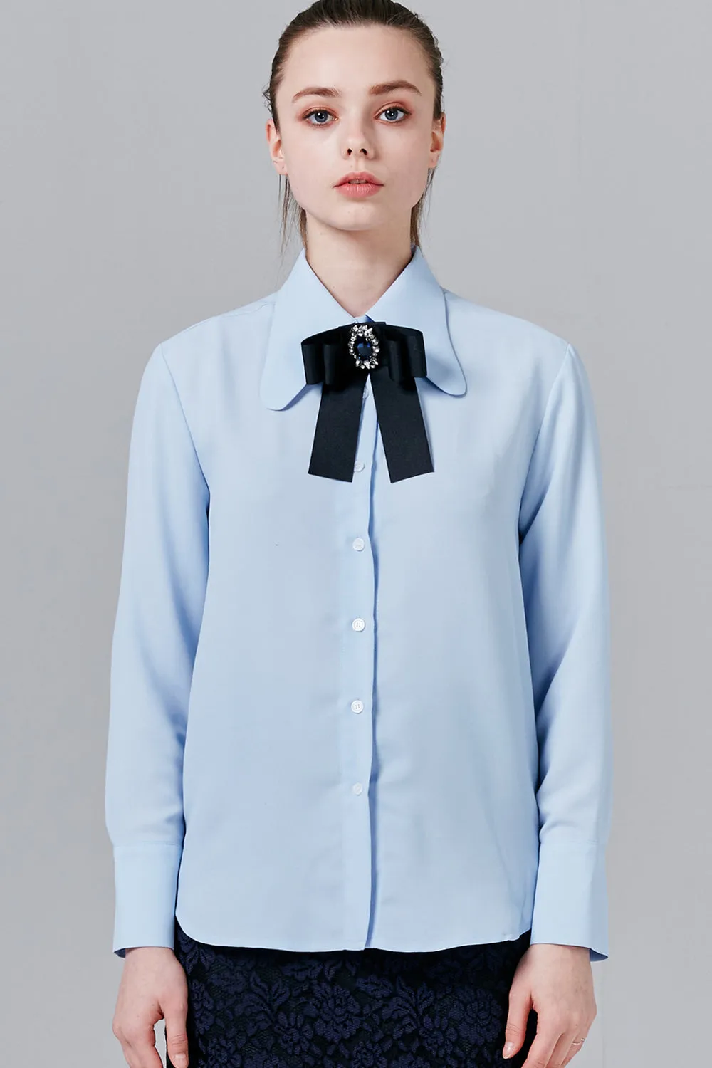 Liv Chiffon Blouse with Bow Brooch