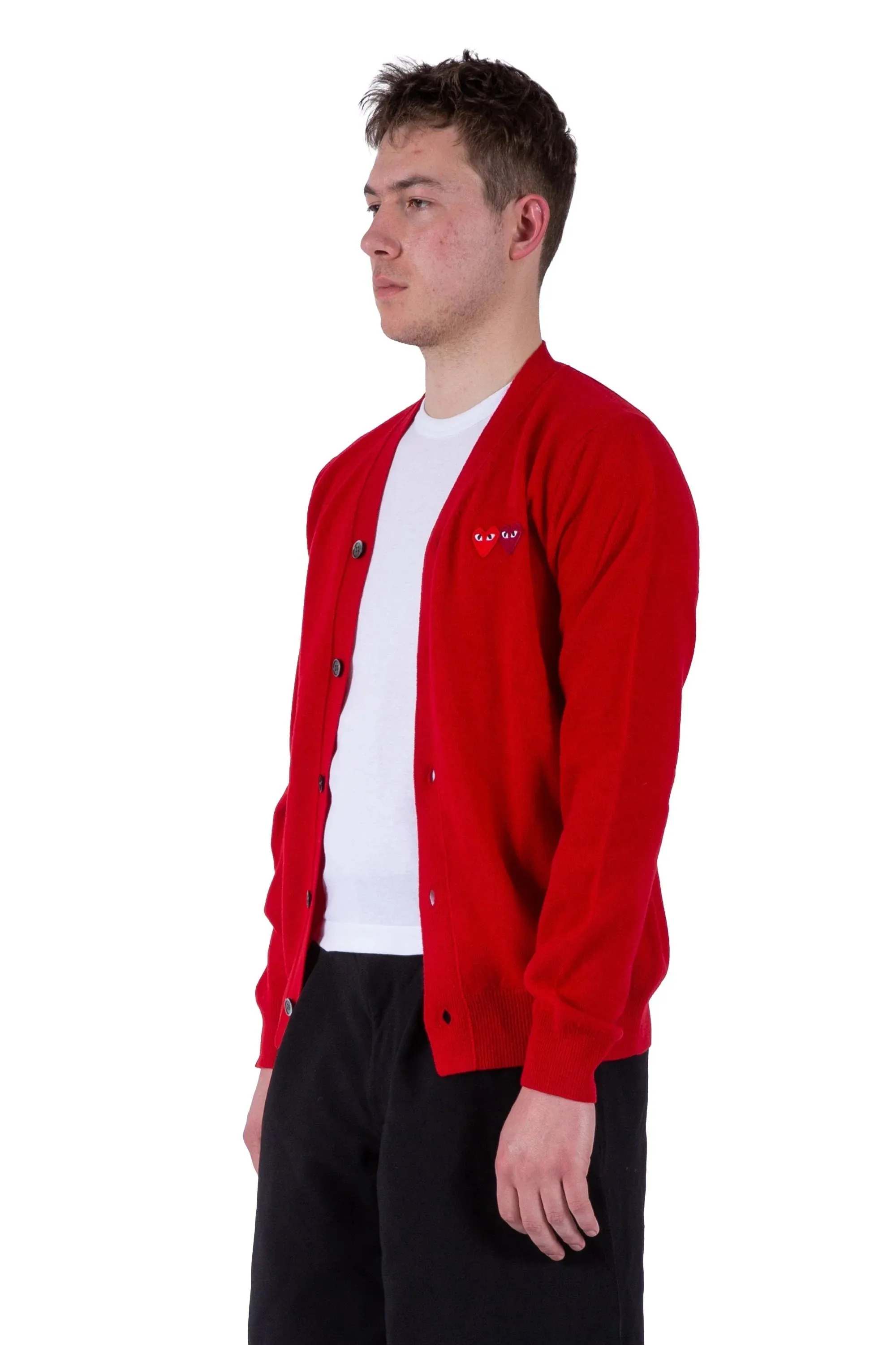Men's Play Cardigan with Red and Burgundy Hearts