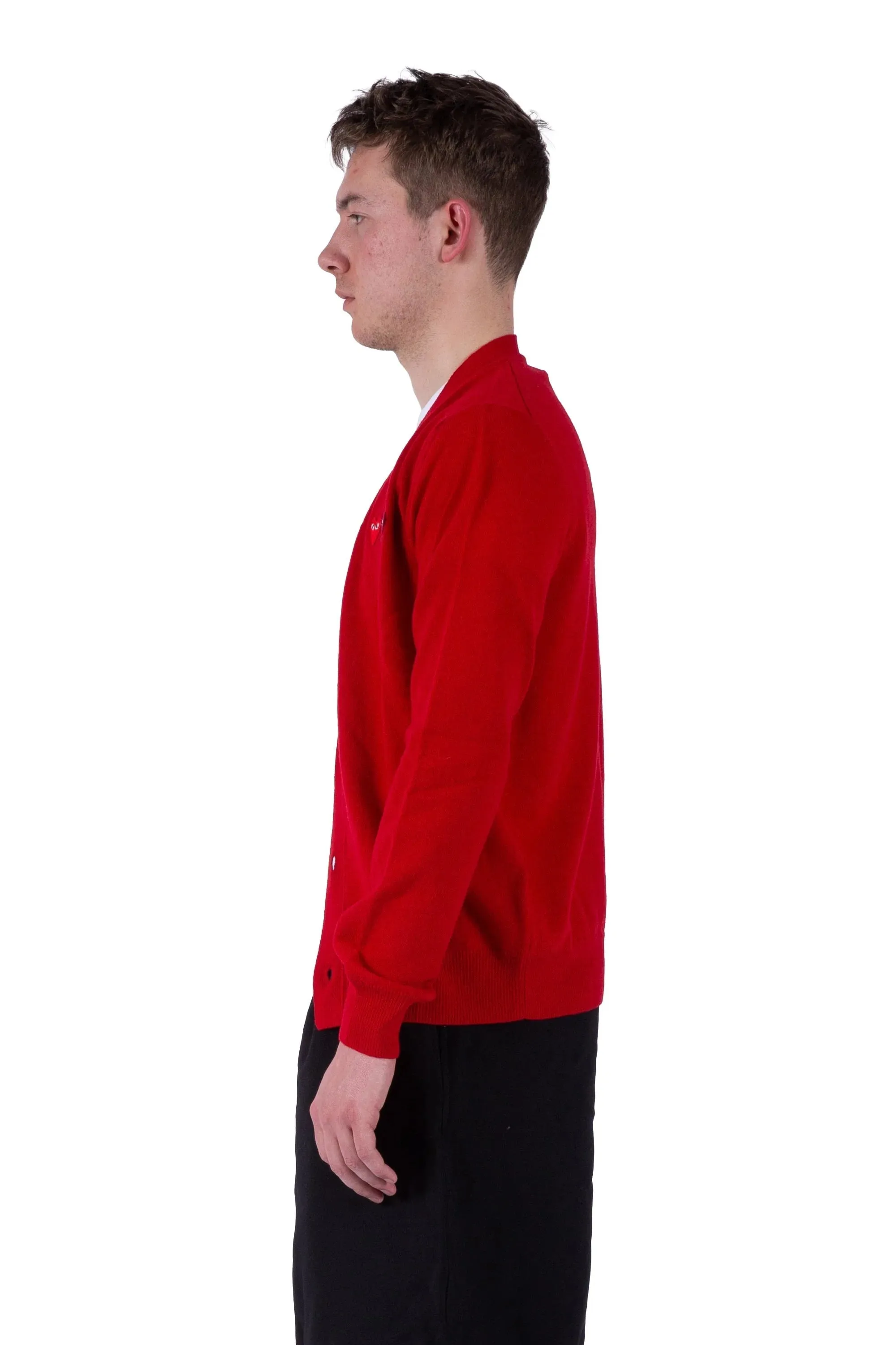 Men's Play Cardigan with Red and Burgundy Hearts