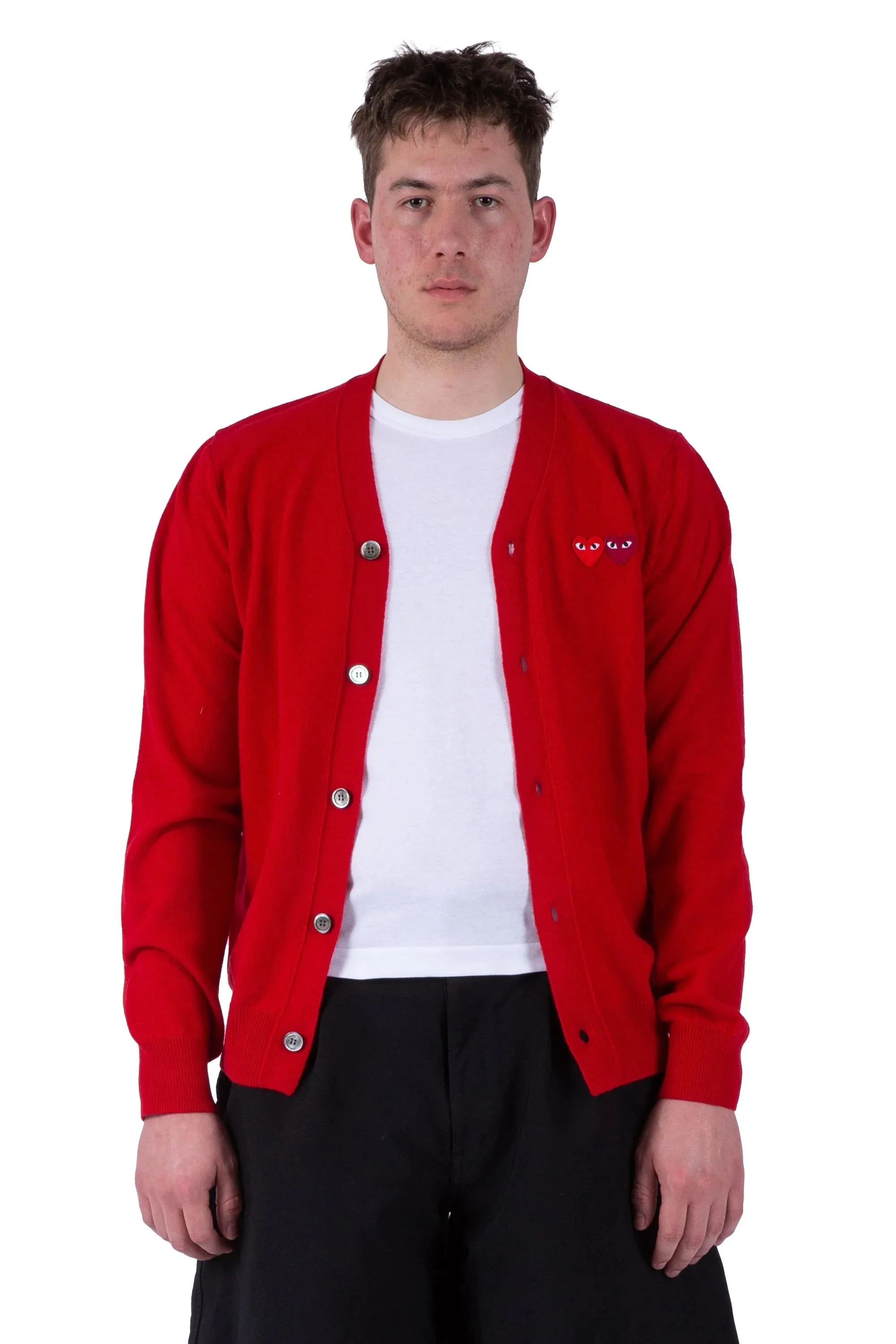 Men's Play Cardigan with Red and Burgundy Hearts