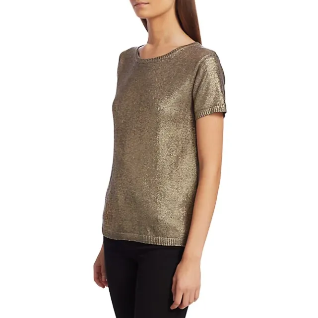 Metallic Silk & Wool Knit Tee - Black   Gold