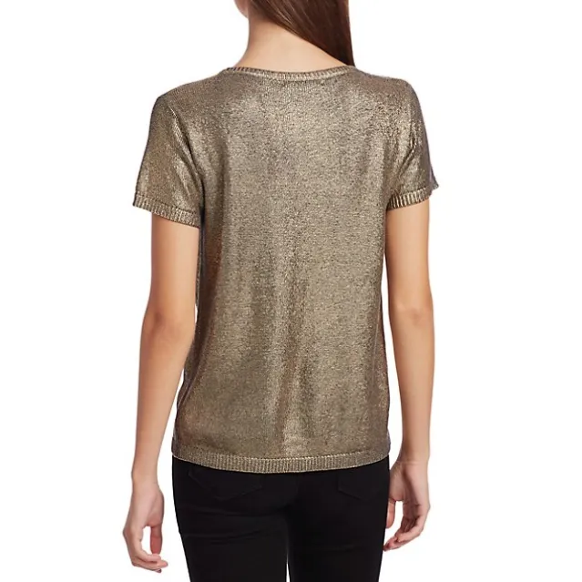 Metallic Silk & Wool Knit Tee - Black   Gold