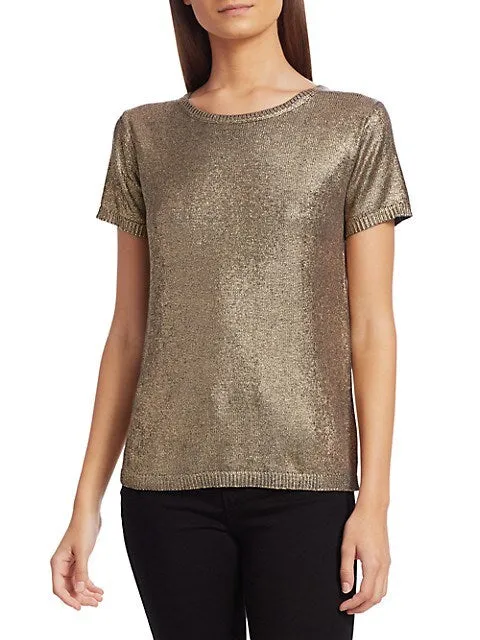 Metallic Silk & Wool Knit Tee - Black   Gold