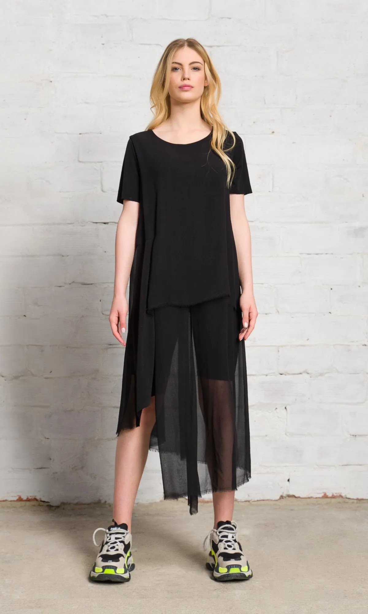 Mixed Fabric Sheer Tunic