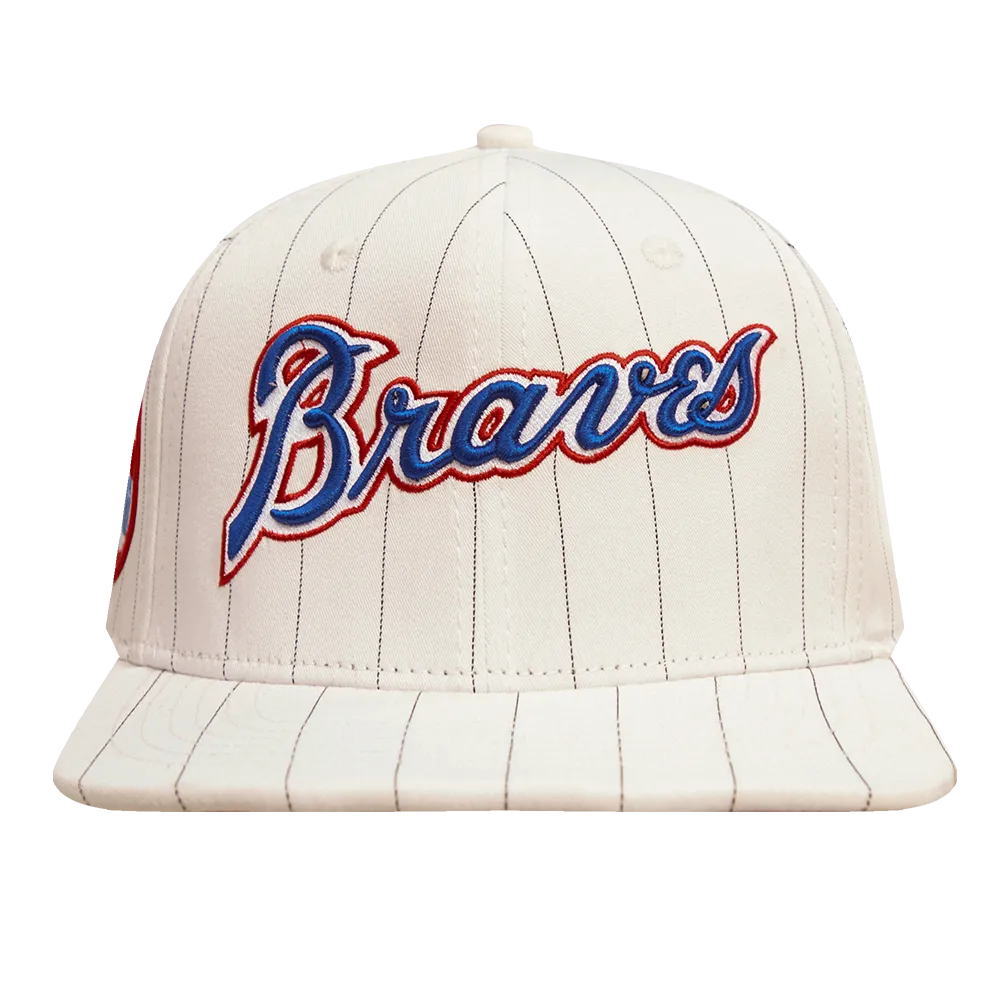 MLB ATLANTA BRAVES PINSTRIPE RETRO CLASSIC WORDMARK WOOL STRAPBA (EGGSHELL/ GREY)