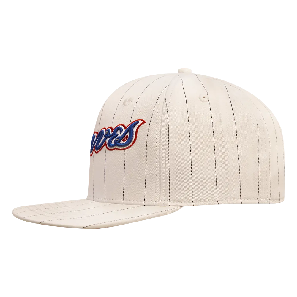MLB ATLANTA BRAVES PINSTRIPE RETRO CLASSIC WORDMARK WOOL STRAPBA (EGGSHELL/ GREY)