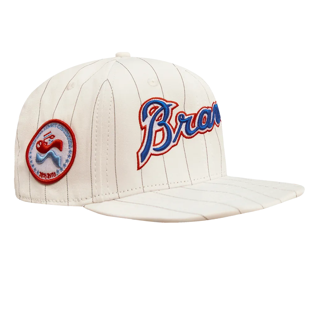 MLB ATLANTA BRAVES PINSTRIPE RETRO CLASSIC WORDMARK WOOL STRAPBA (EGGSHELL/ GREY)