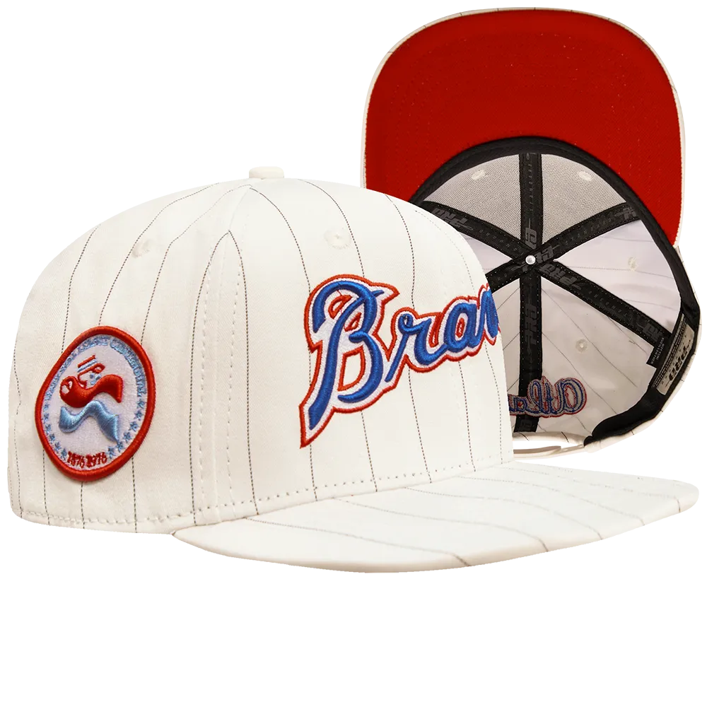 MLB ATLANTA BRAVES PINSTRIPE RETRO CLASSIC WORDMARK WOOL STRAPBA (EGGSHELL/ GREY)