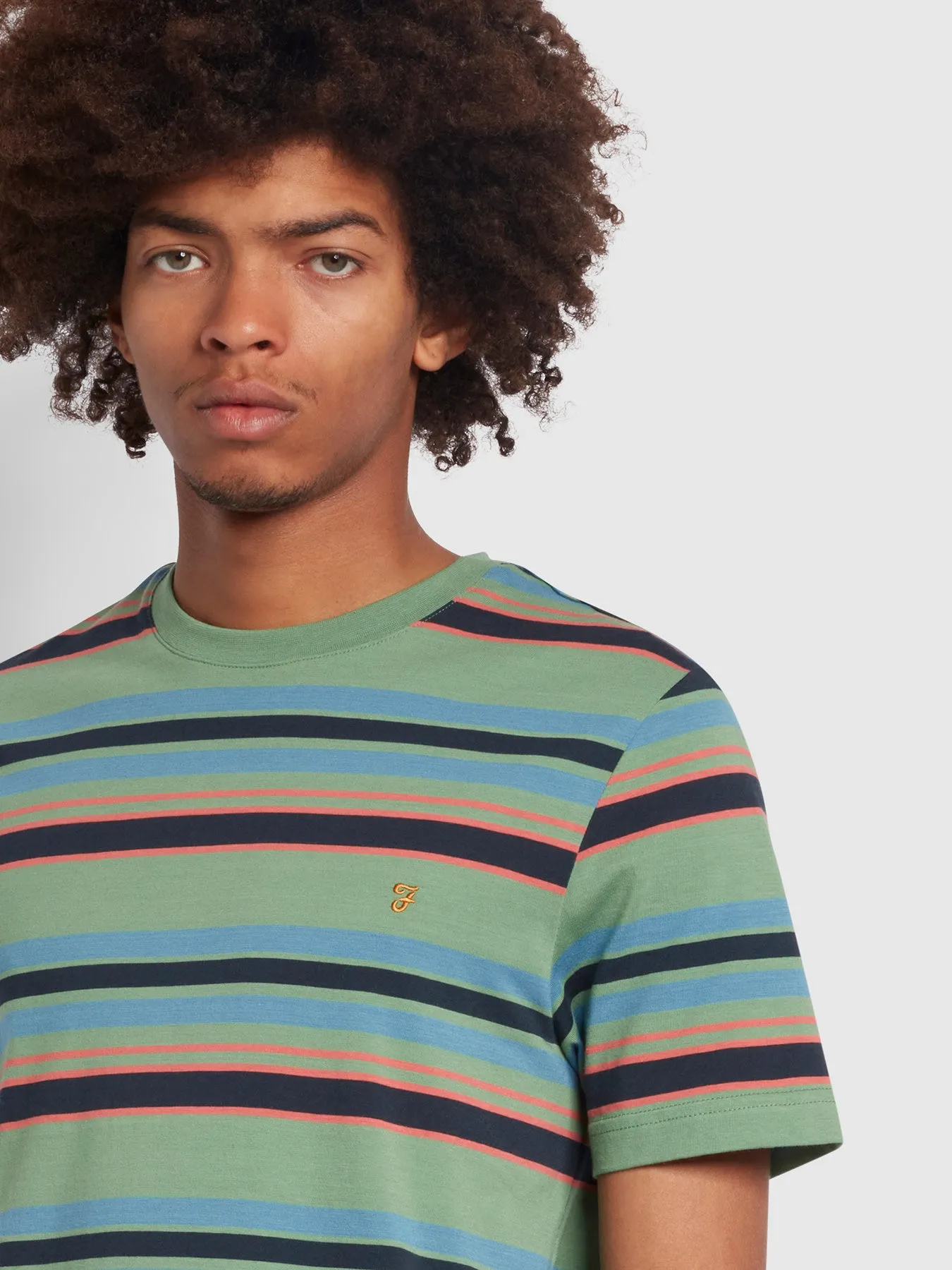 Nash Regular Fit Striped Organic Cotton T-Shirt In Green Aloe