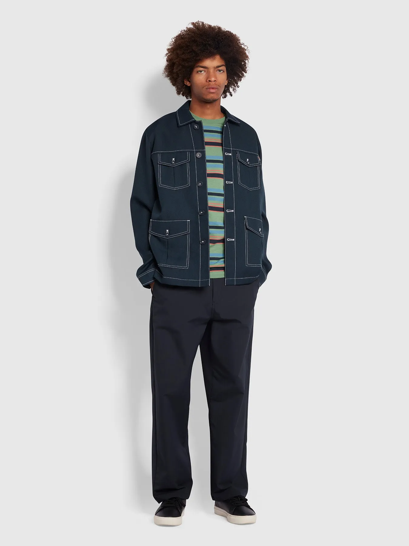 Nash Regular Fit Striped Organic Cotton T-Shirt In Green Aloe