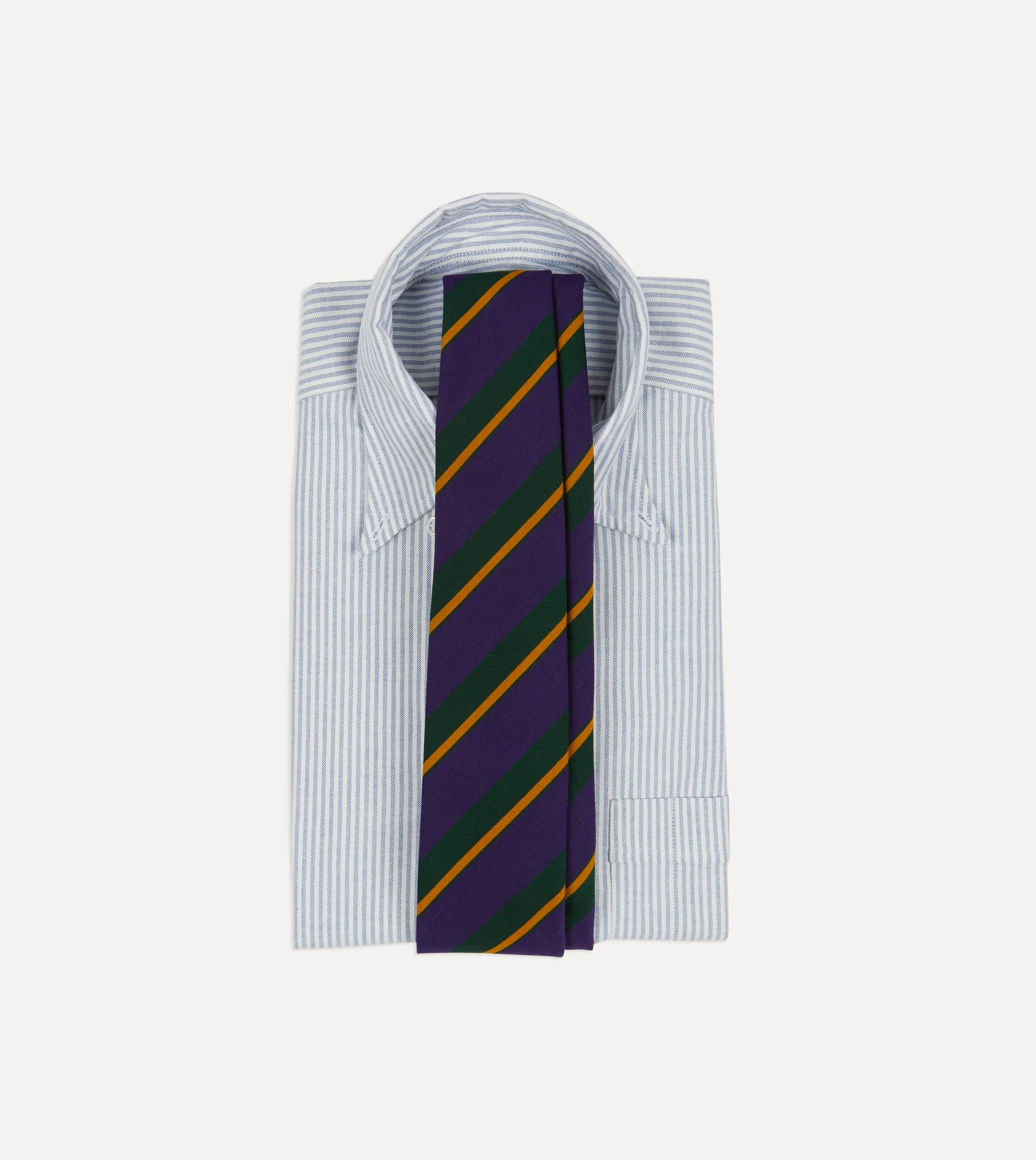 Navy Multicoloured Stripe Repp Wool Cotton Hand-Rolled Tie