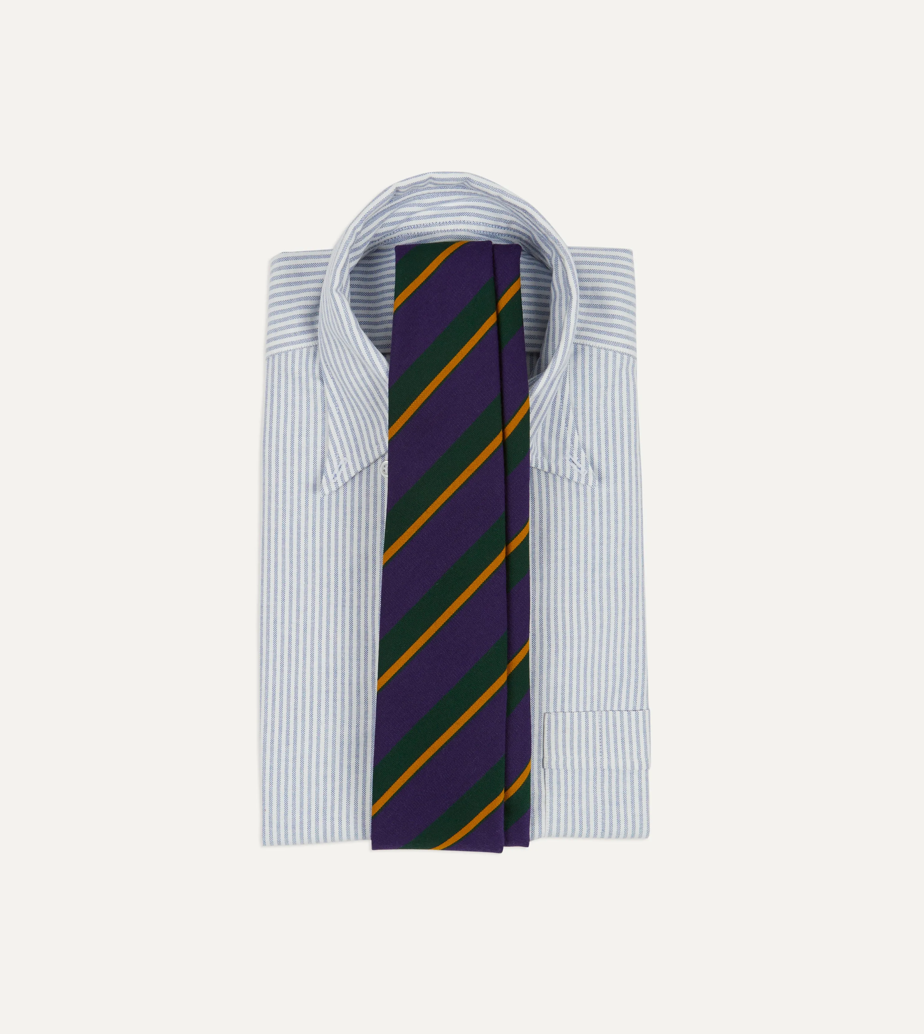 Navy Multicoloured Stripe Repp Wool Cotton Hand-Rolled Tie