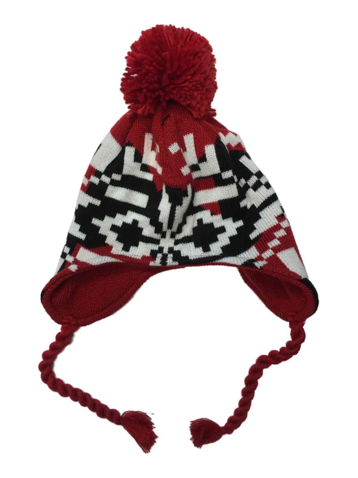 NC State Wolfpack Adidas Black White Red Pattern Trapper Beanie Hat Cap Poof