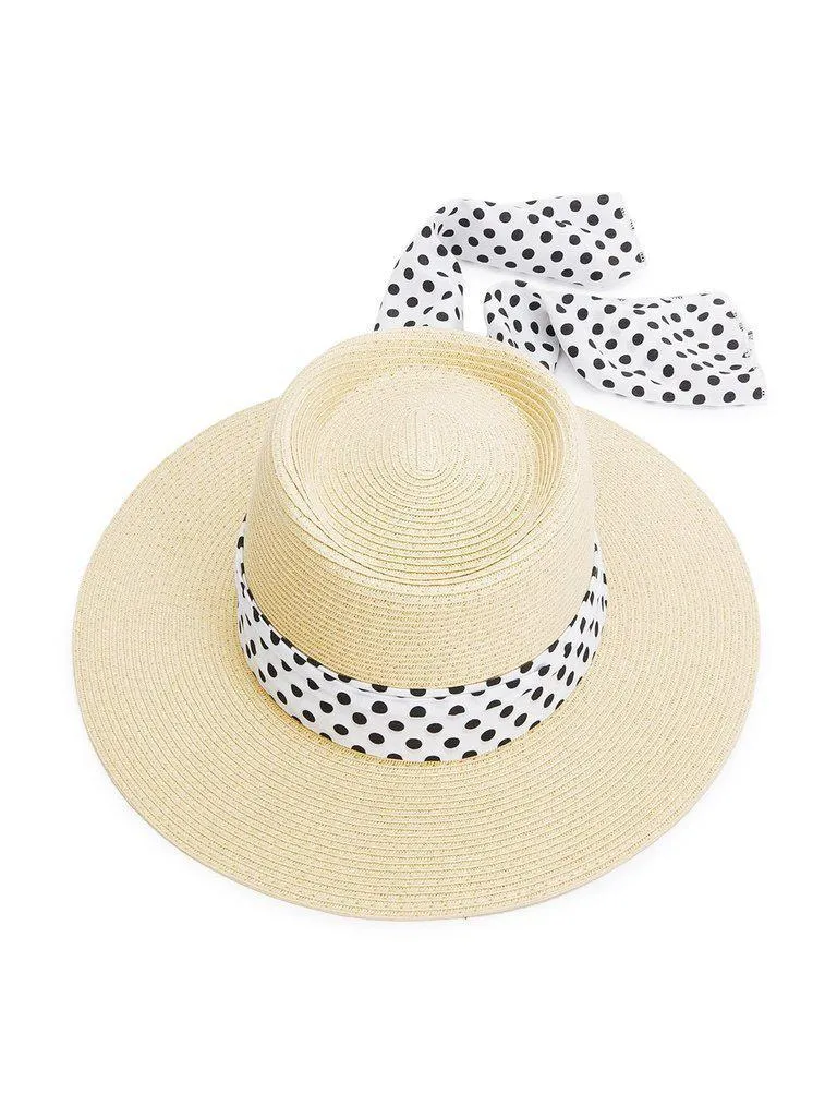 Polka Dot Band Straw Fedora Hat