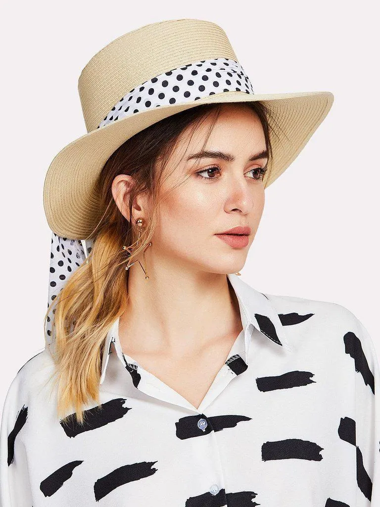 Polka Dot Band Straw Fedora Hat