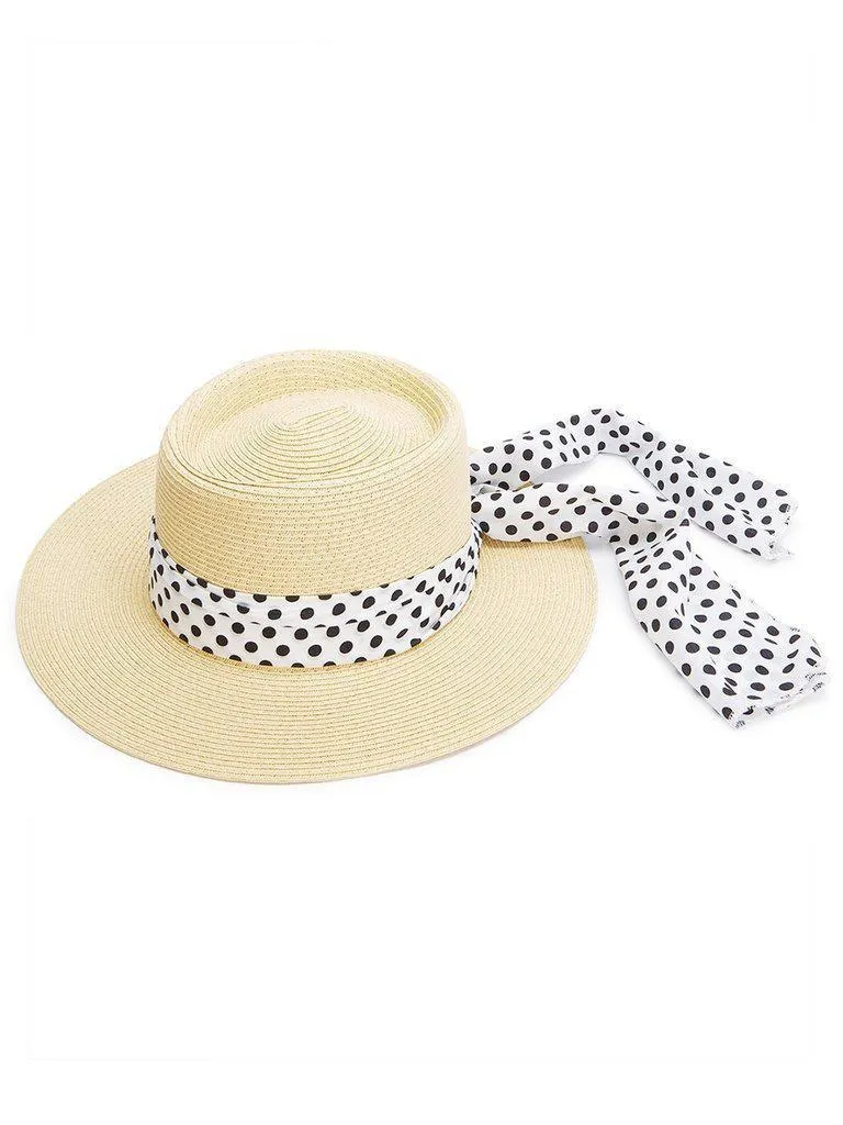 Polka Dot Band Straw Fedora Hat