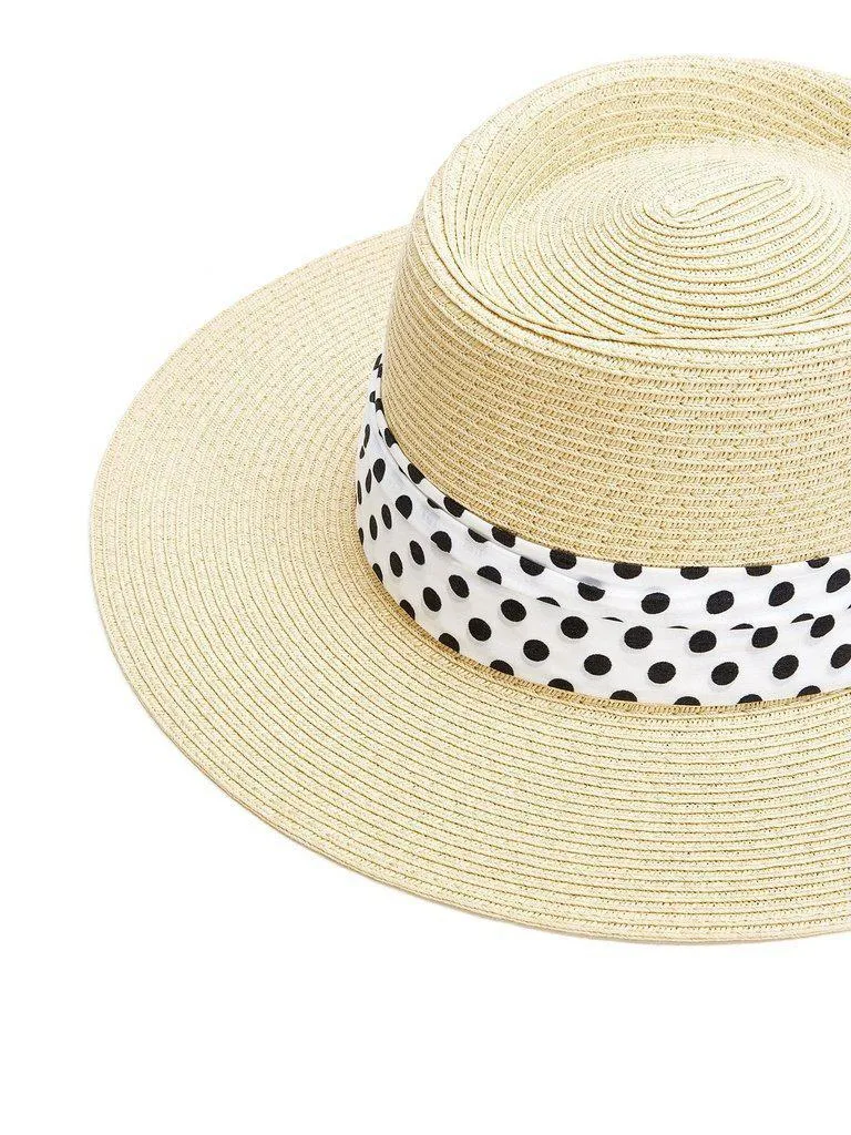Polka Dot Band Straw Fedora Hat