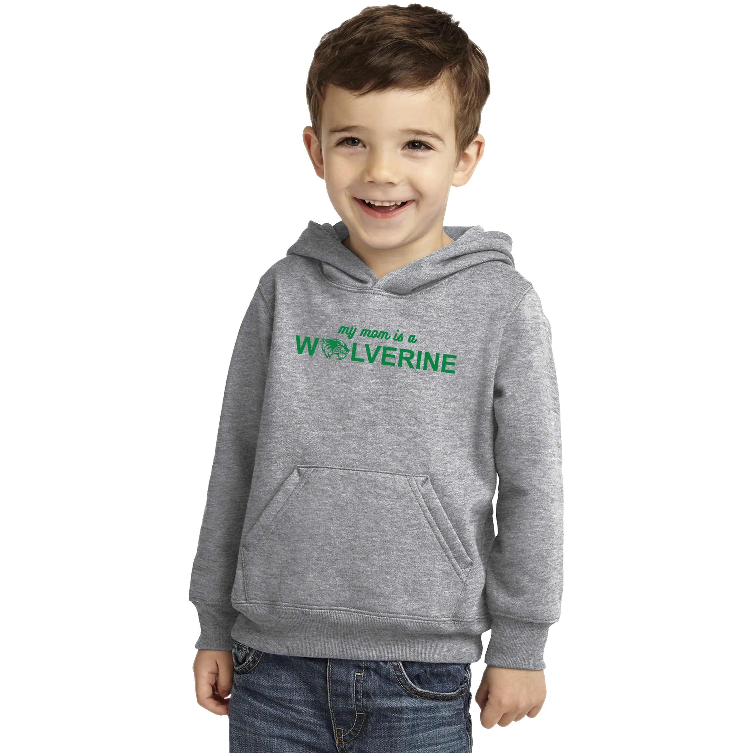 Port & Company Toddler Core Fleece Pullover Hooded Sweatshirt- My Mom is a Wolverine