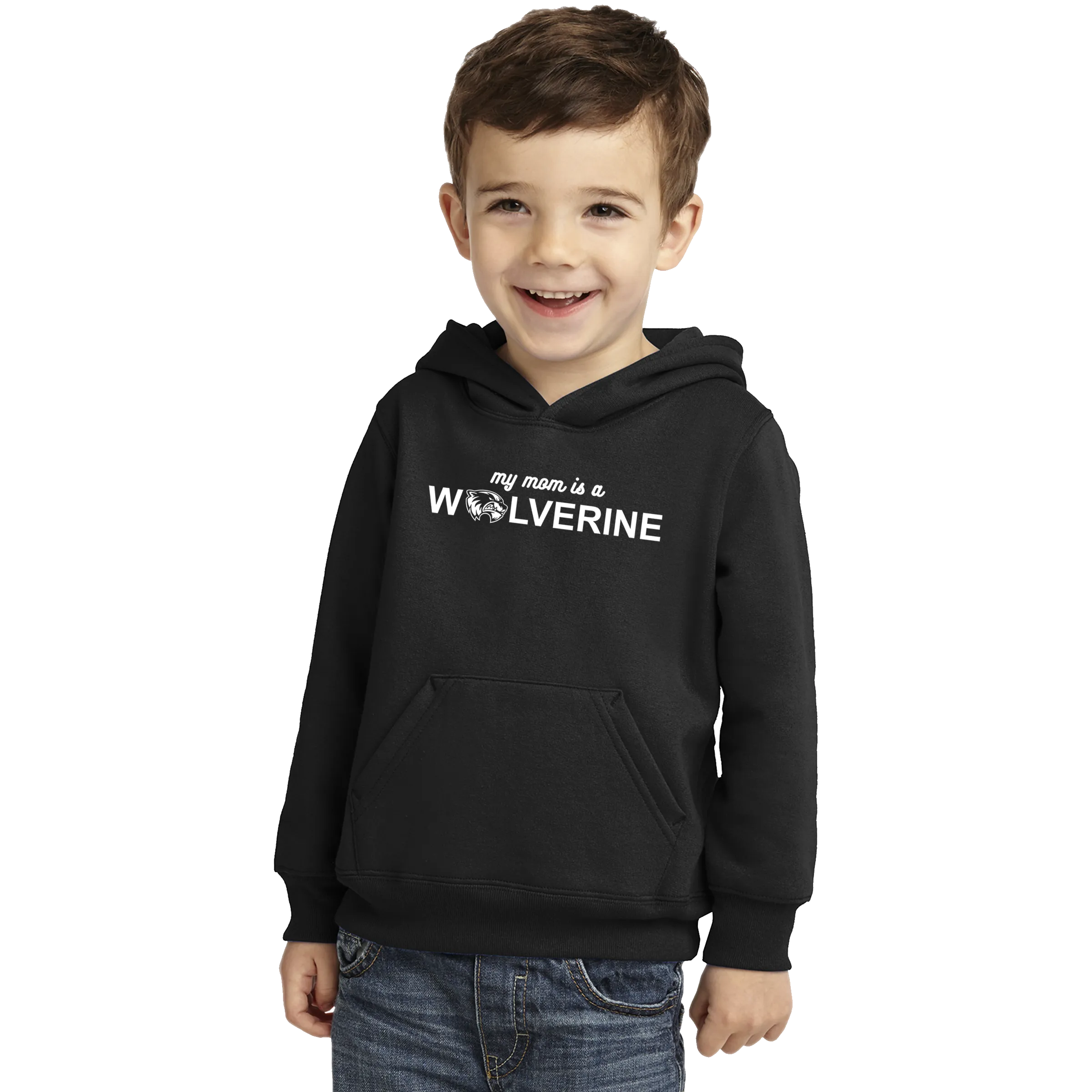 Port & Company Toddler Core Fleece Pullover Hooded Sweatshirt- My Mom is a Wolverine