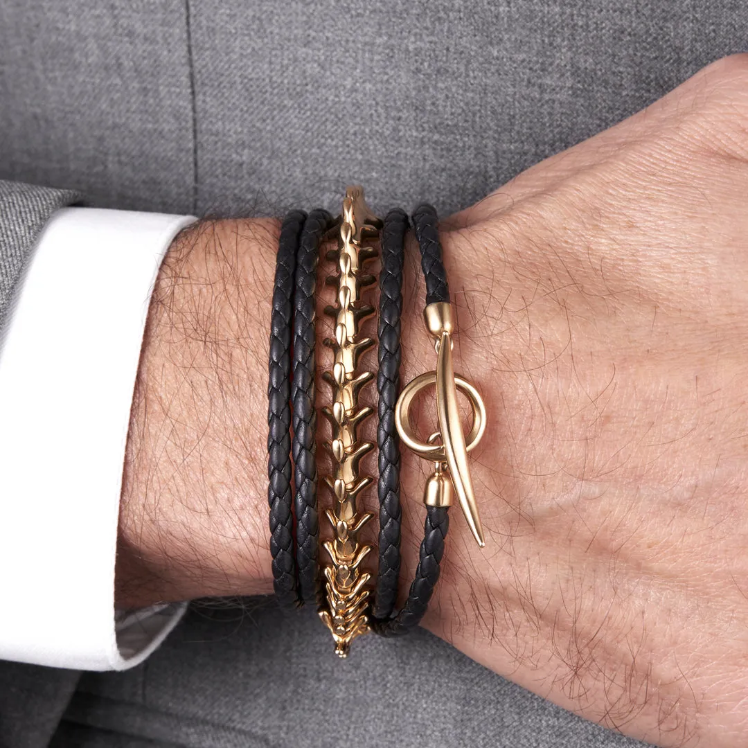 Quill Black Bracelet - Yellow Gold Vermeil & Leather