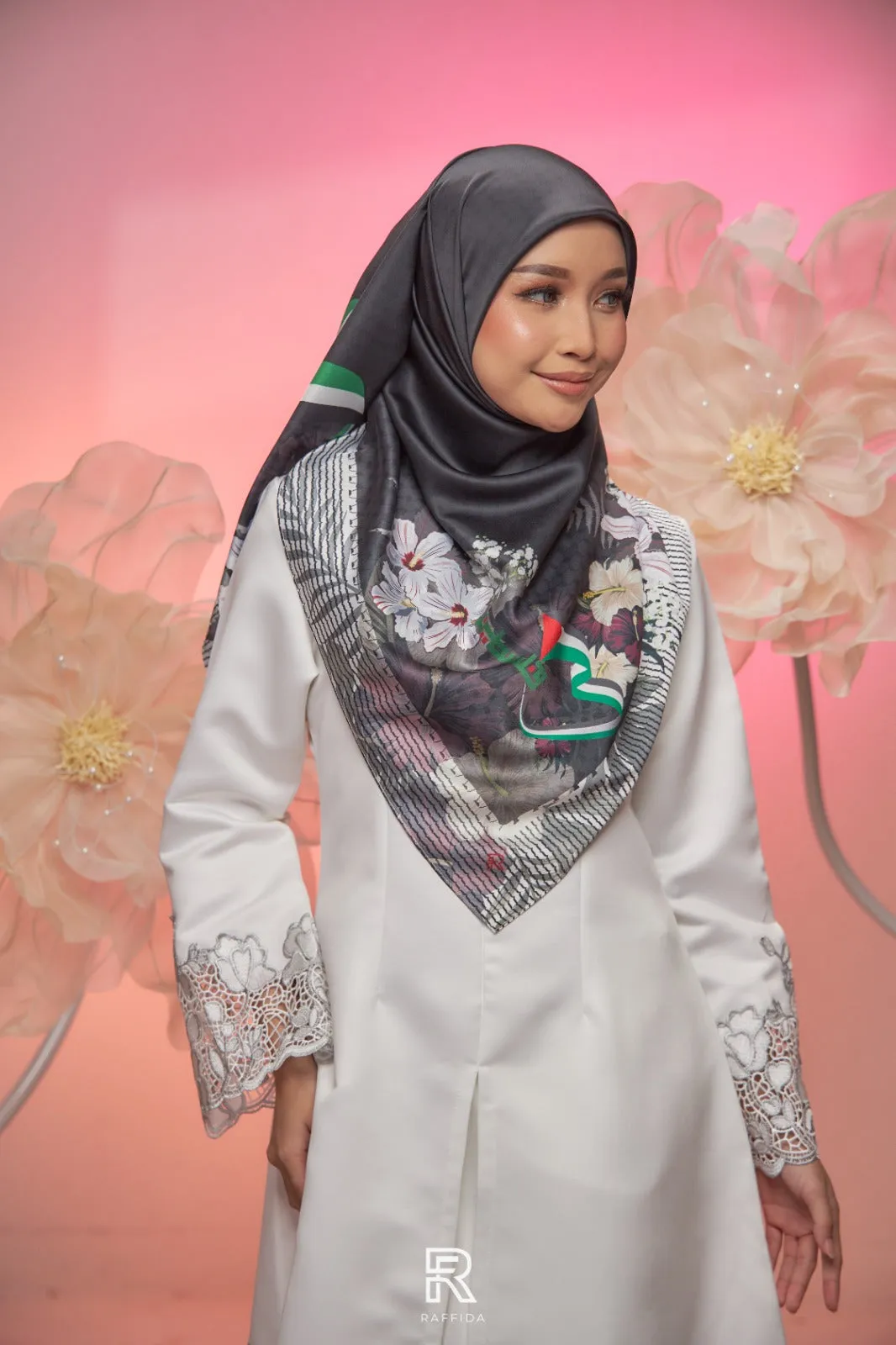 Raffida Amina In Black Floral Flag Motif