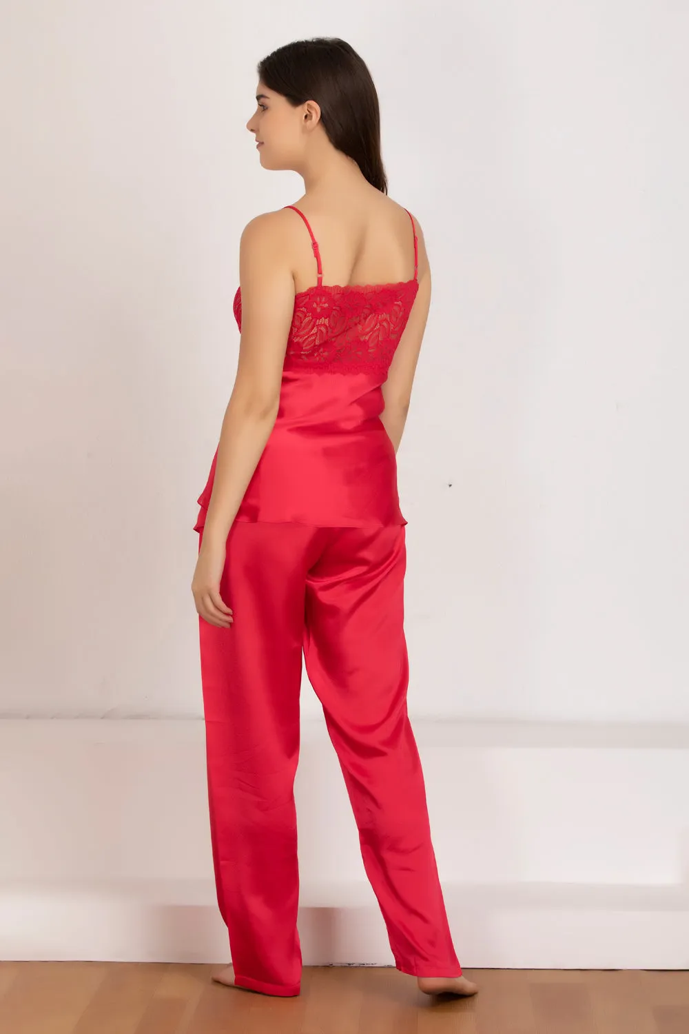 Red satin Night suit with robe