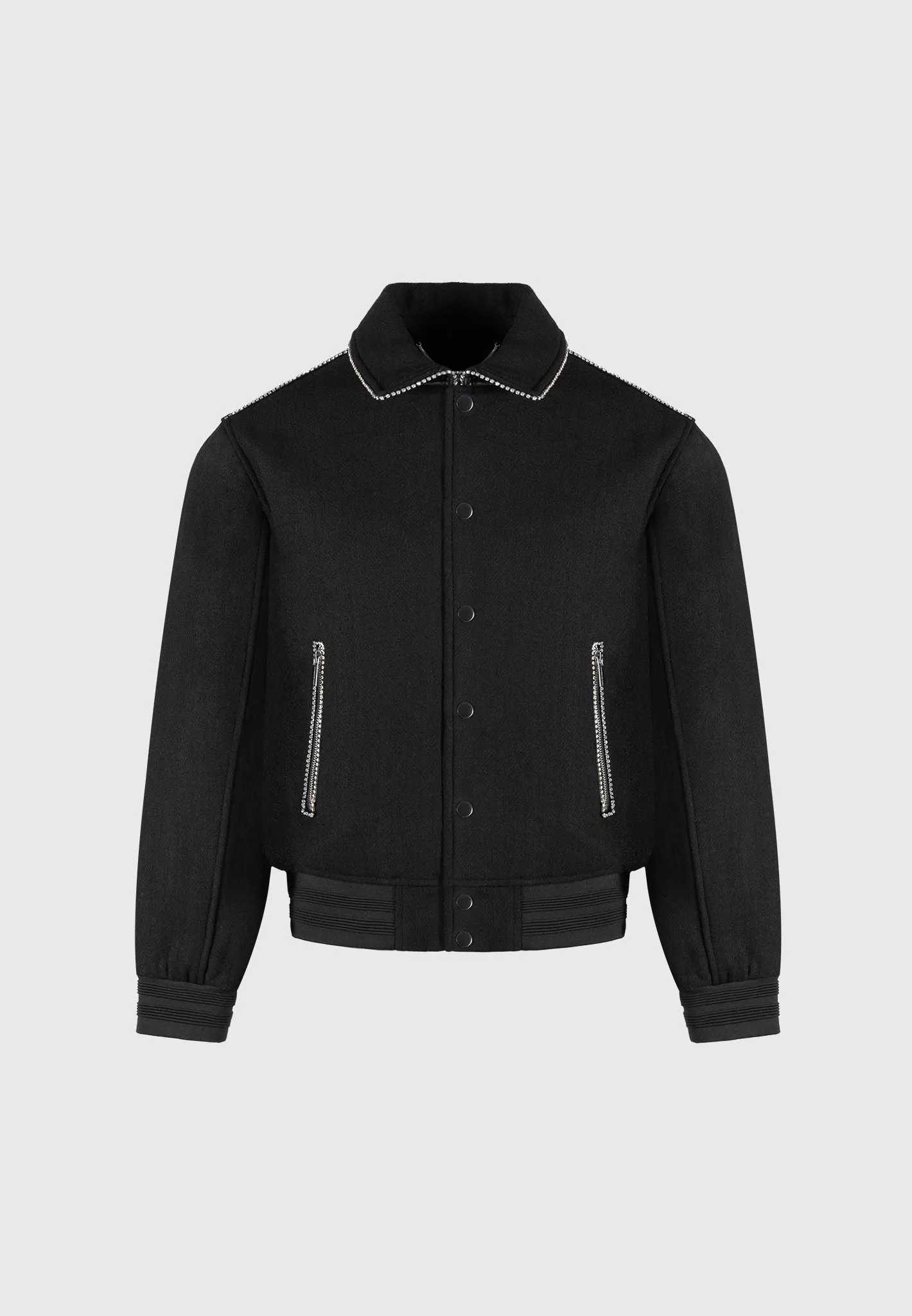 Rhinestone Wool Blend Varsity Jacket - Black