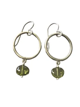 Sterling Circle and Peridot Drop Earrings
