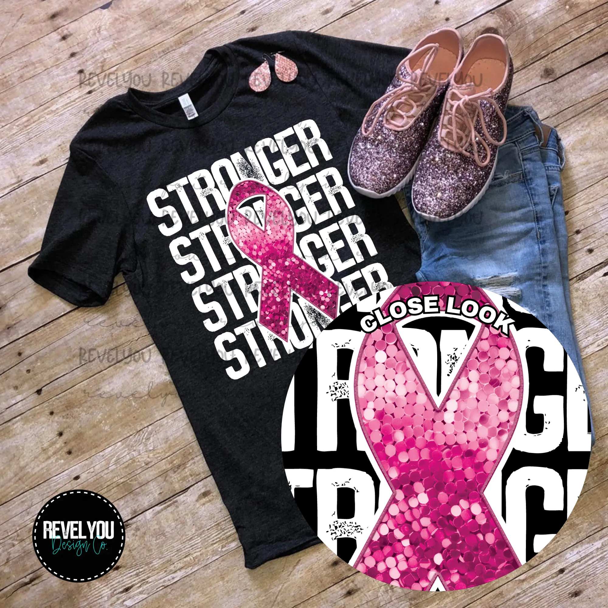 STRONGER White Stack Faux Embroidery Sequin Look - PNG