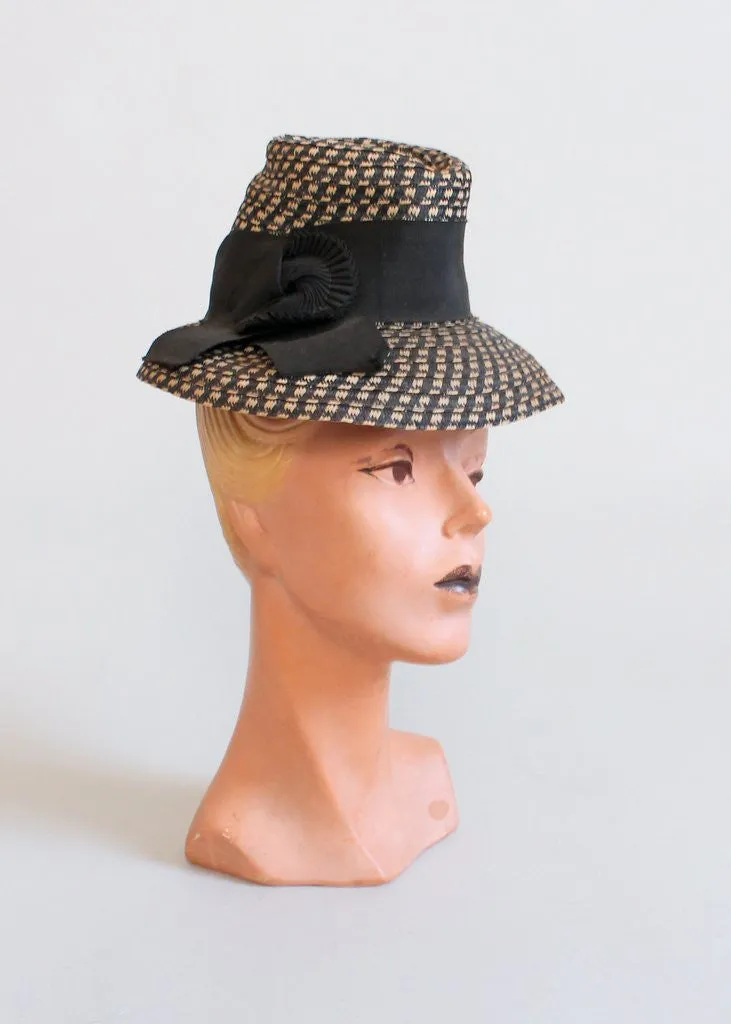 Vintage Late 1930s Art Deco Straw Fedora