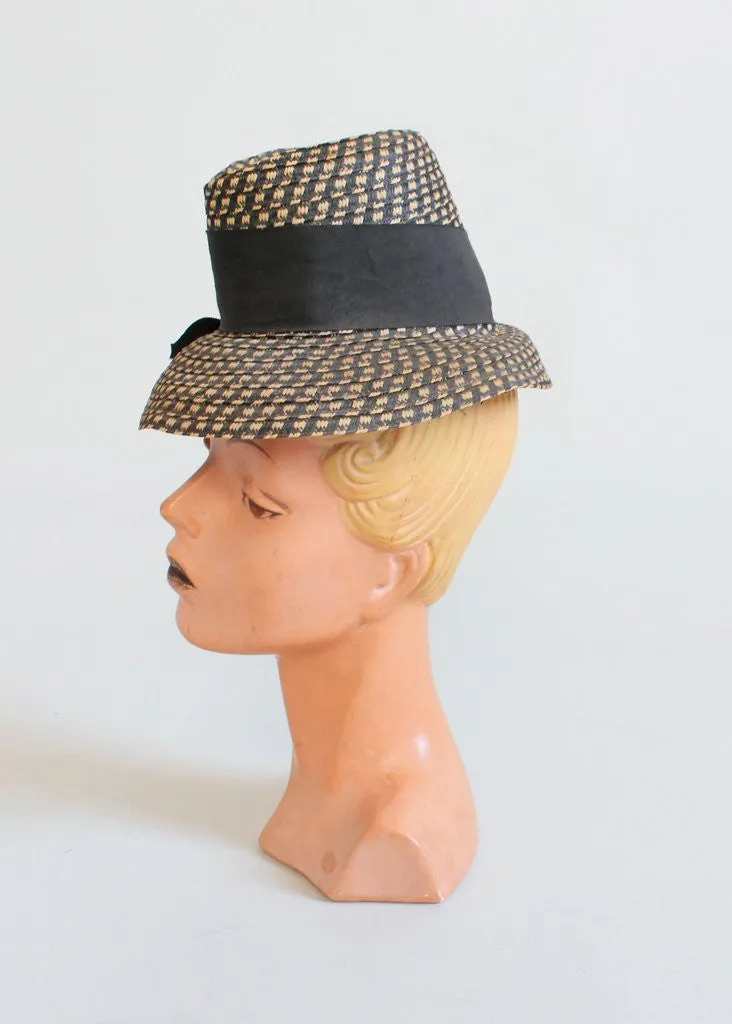 Vintage Late 1930s Art Deco Straw Fedora