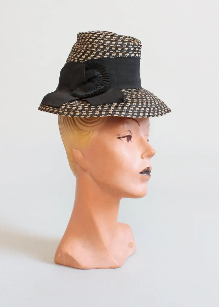 Vintage Late 1930s Art Deco Straw Fedora